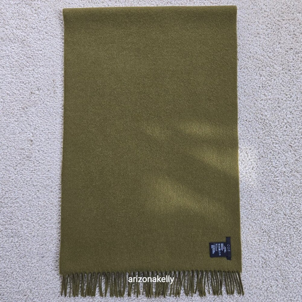 COS Wool Scarf Green Fringe Oblong